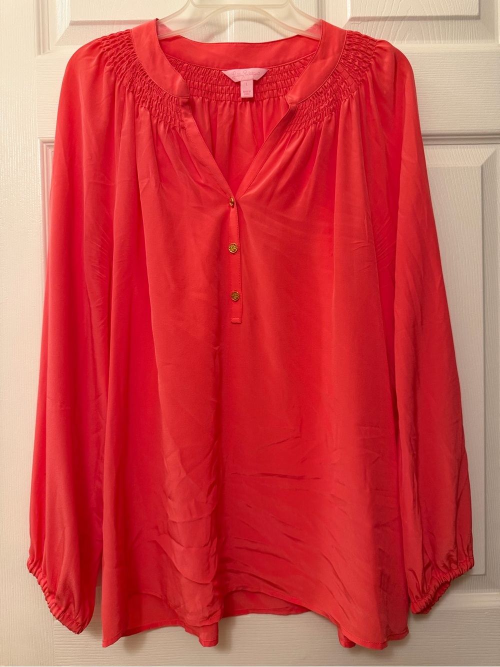 Lilly Pulitzer Bright Coral Silk Elsa Blouse Blouse